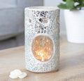 SILVER PILLAR CRACKLE GLASS OIL BURNER & WAX WARMER