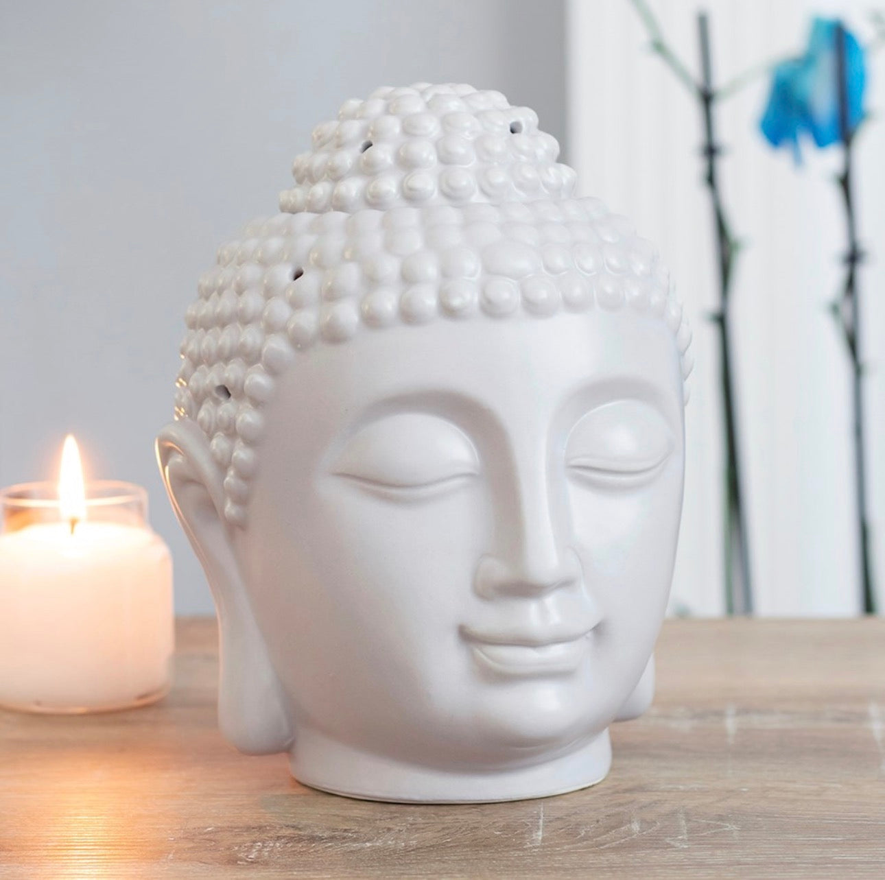 LARGE GREY BUDDHA HEAD OIL BURNER