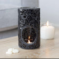 BLACK CRACKLE PILLAR OIL BURNER & WAX WARMER