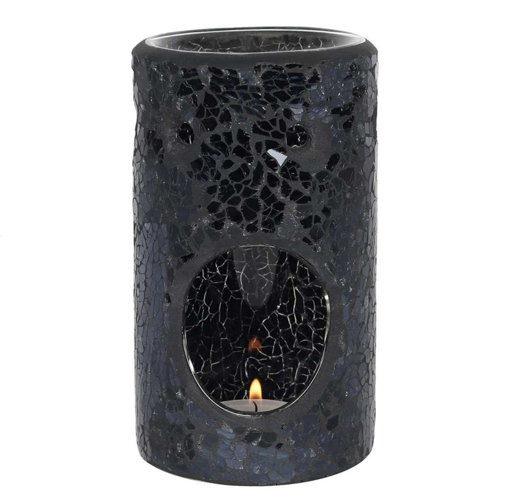 BLACK CRACKLE PILLAR OIL BURNER & WAX WARMER