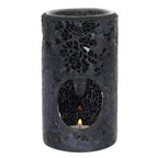 BLACK CRACKLE PILLAR OIL BURNER & WAX WARMER