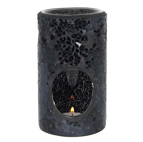BLACK CRACKLE PILLAR OIL BURNER & WAX WARMER