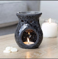 SMALL BLACK CRACKLE GLASS OIL BURNER & WAX WARMER